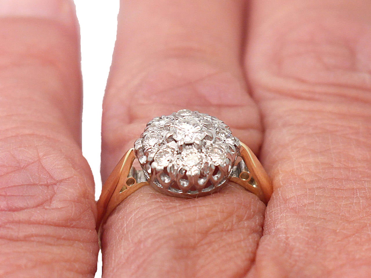 0.45 Carat Diamond, 18 Karat Gold, Platinum Set Cluster Ring, Vintage