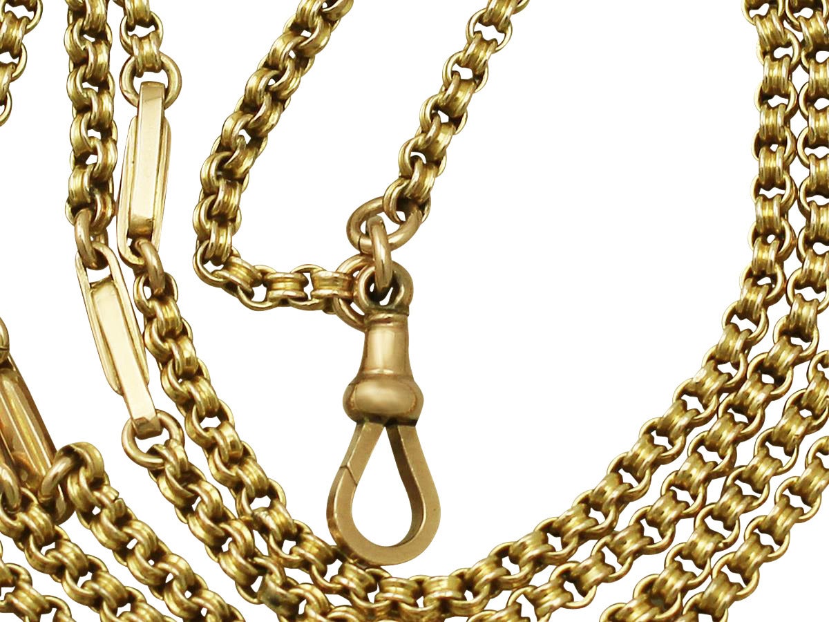 9k Yellow Gold Longuard Chain - Antique Victorian In Excellent Condition In Jesmond, Newcastle Upon Tyne
