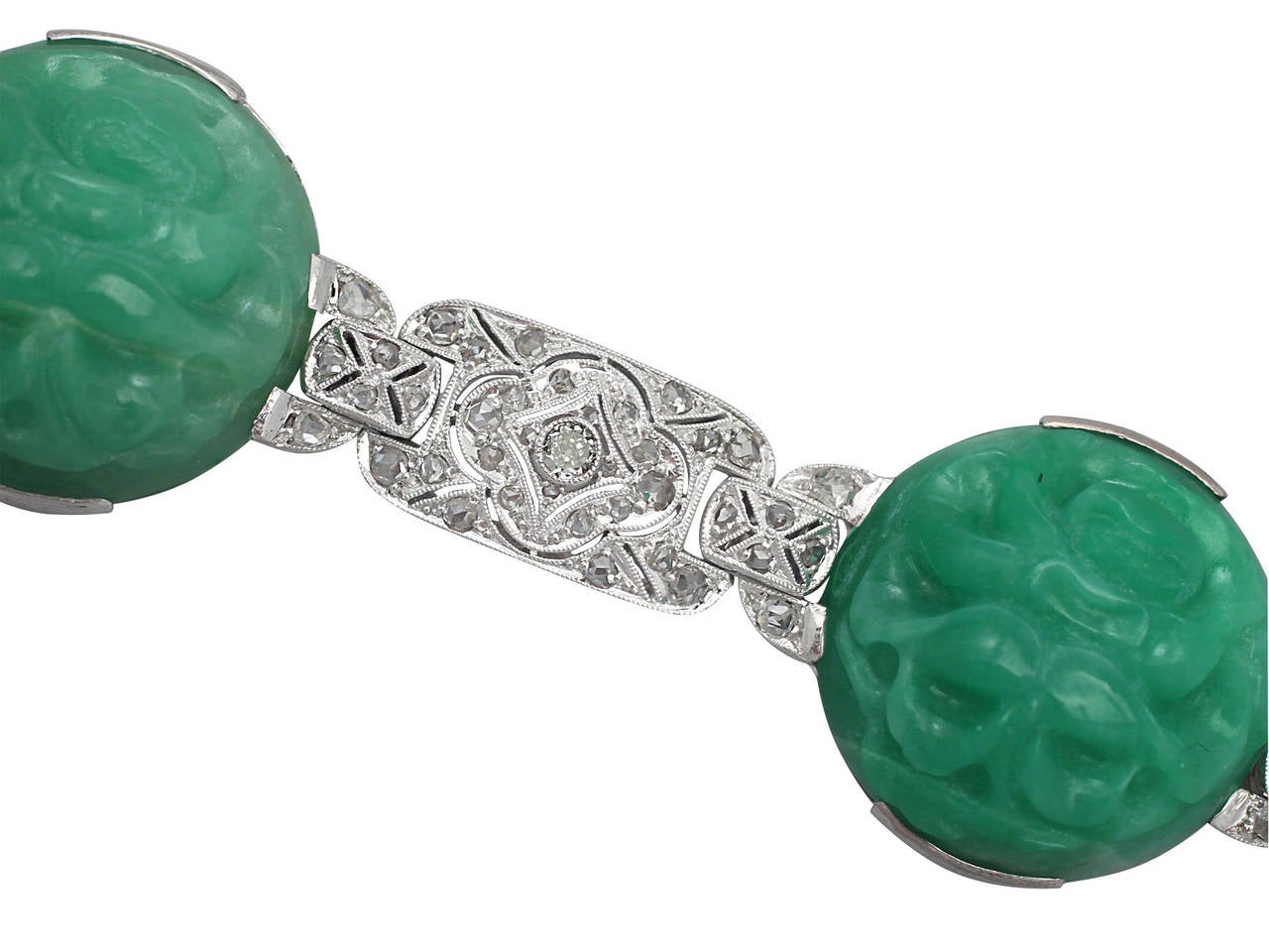 Jade (Natural Nephrite) & 1.12Ct Diamond, Platinum Bracelet - Antique Circa 1935