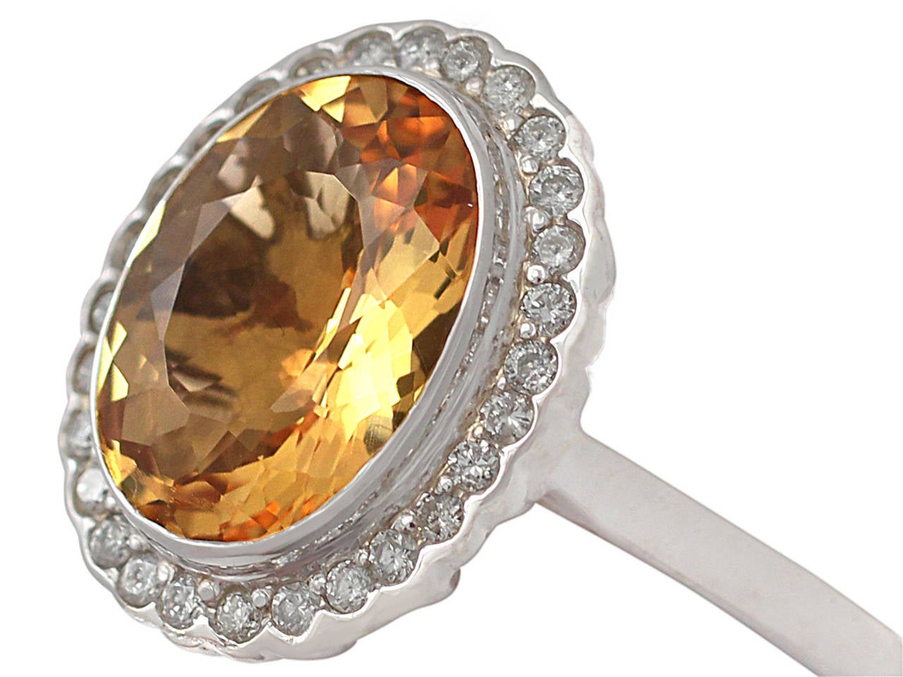 Women's 1960s 4.15 Carat Citrine and Diamond White Gold Cocktail Ring