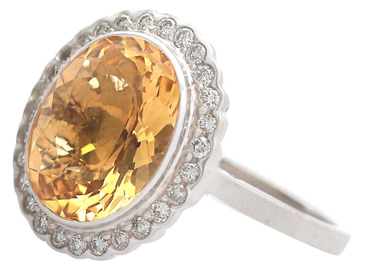 1960s 4.15 Carat Citrine and Diamond White Gold Cocktail Ring 1
