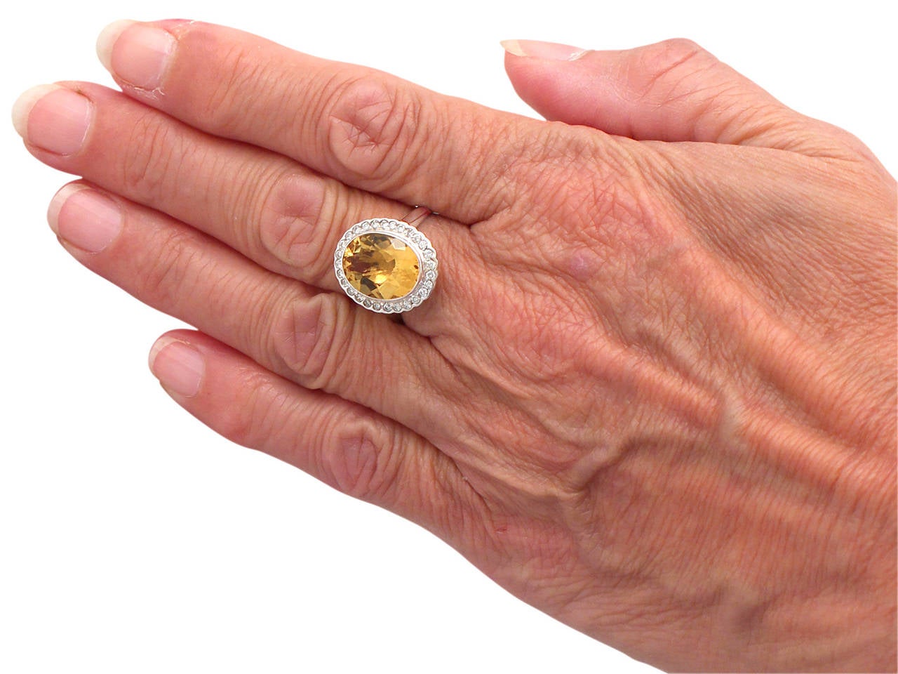 1960s 4.15 Carat Citrine and Diamond White Gold Cocktail Ring 3
