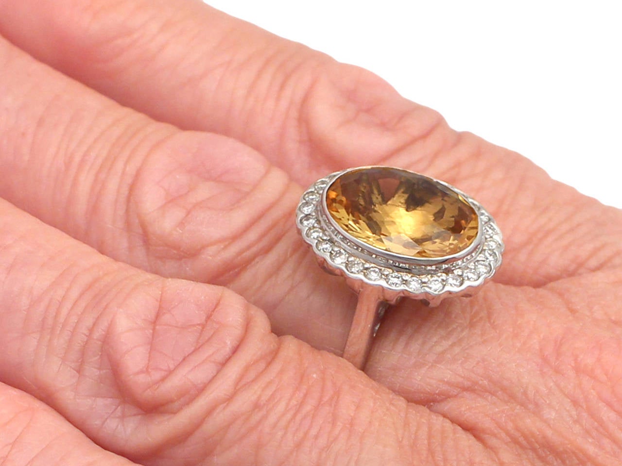 1960s 4.15 Carat Citrine and Diamond White Gold Cocktail Ring 4