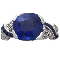 1930s 4.84 Carat Blue Sapphire and Diamond Platinum Cocktail Ring 6