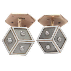 0.24 Carat Diamond Platinum Set, 14 Karat Rose Gold Cufflinks, French circa 1930 10