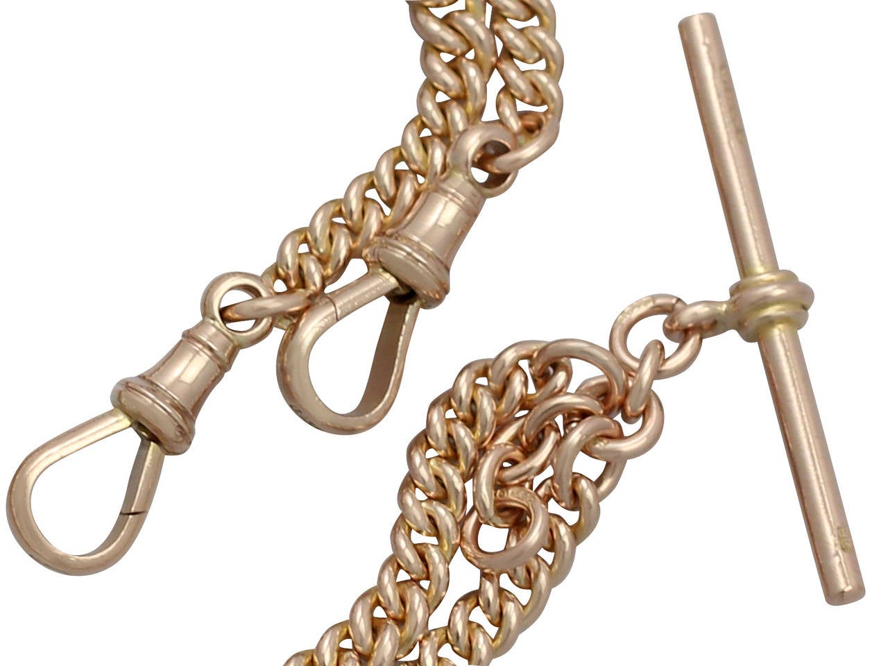 9k Yellow Gold Double Albert Watch Chain - Antique 1924 In Excellent Condition In Jesmond, Newcastle Upon Tyne