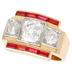 2.28 Carat Diamond and Ruby Yellow Gold Cocktail Ring Vintage French