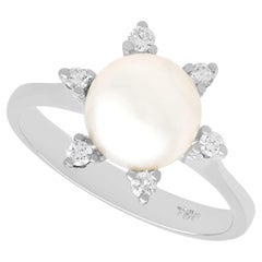 1970s Cultured Pearl and Diamond White Gold Cocktail Ring