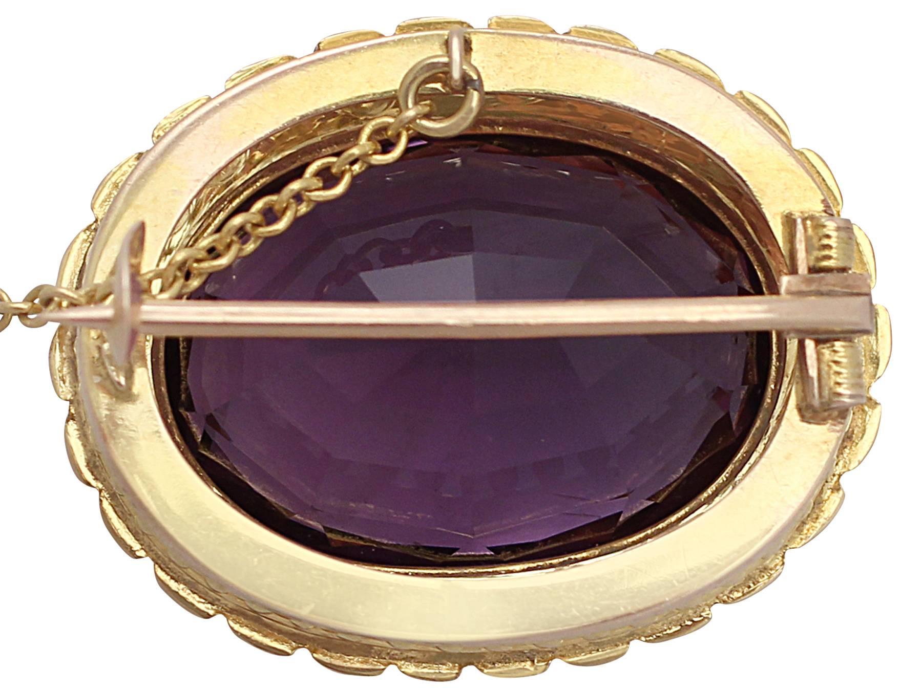 Women's 17.05Ct Amethyst and Pearl 9k Yellow Gold Brooch - Antique Edwardian