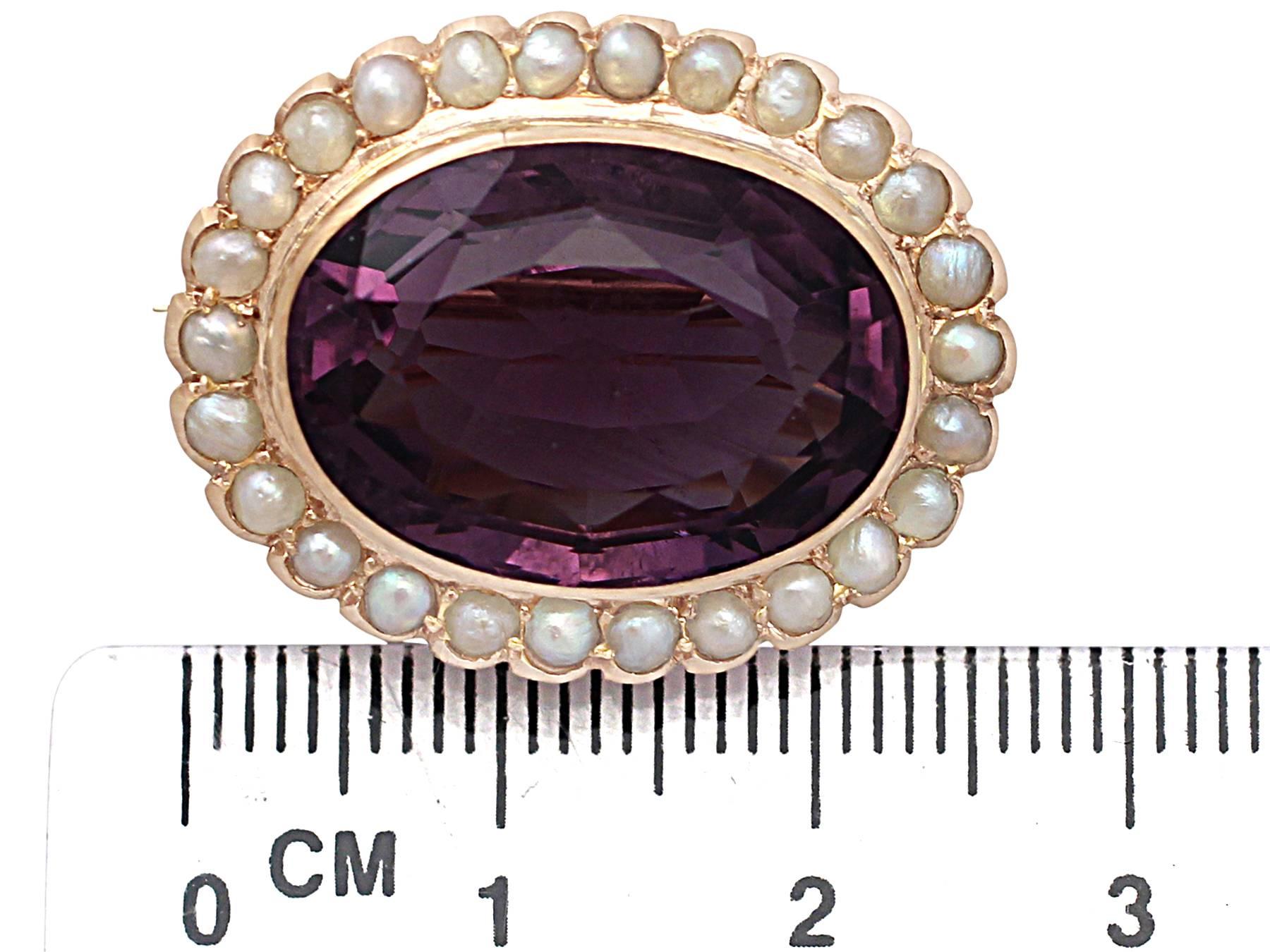 17.05Ct Amethyst and Pearl 9k Yellow Gold Brooch - Antique Edwardian 2