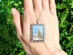 Antique 1.28 Carat Diamond and Enamel Miniature Portrait Pendant in Platinum