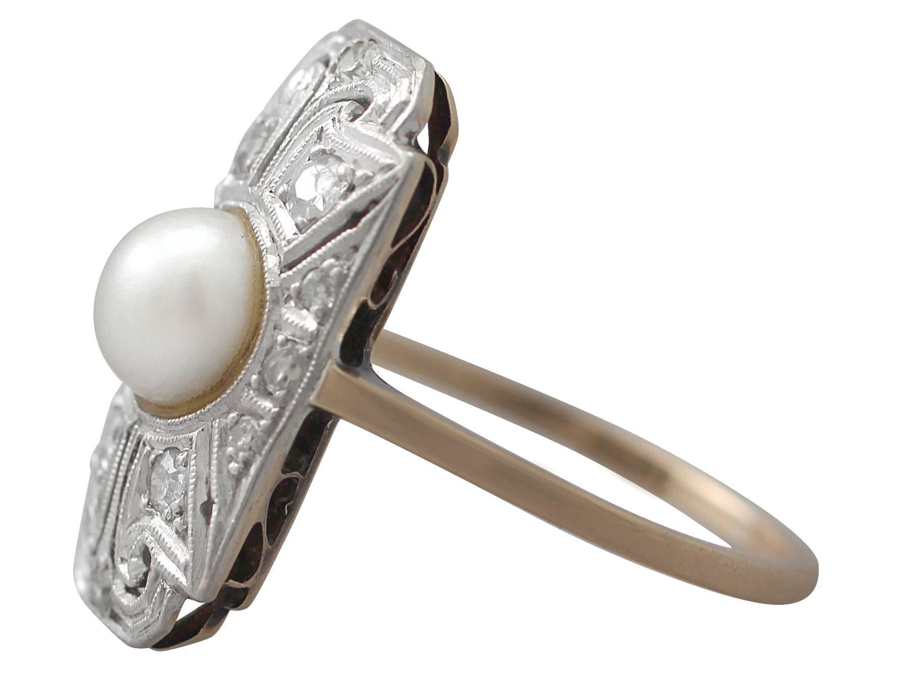 Women's Pearl & 0.28Ct Diamond, 14k Yellow Gold & Platinum Set Dress Ring - Antique