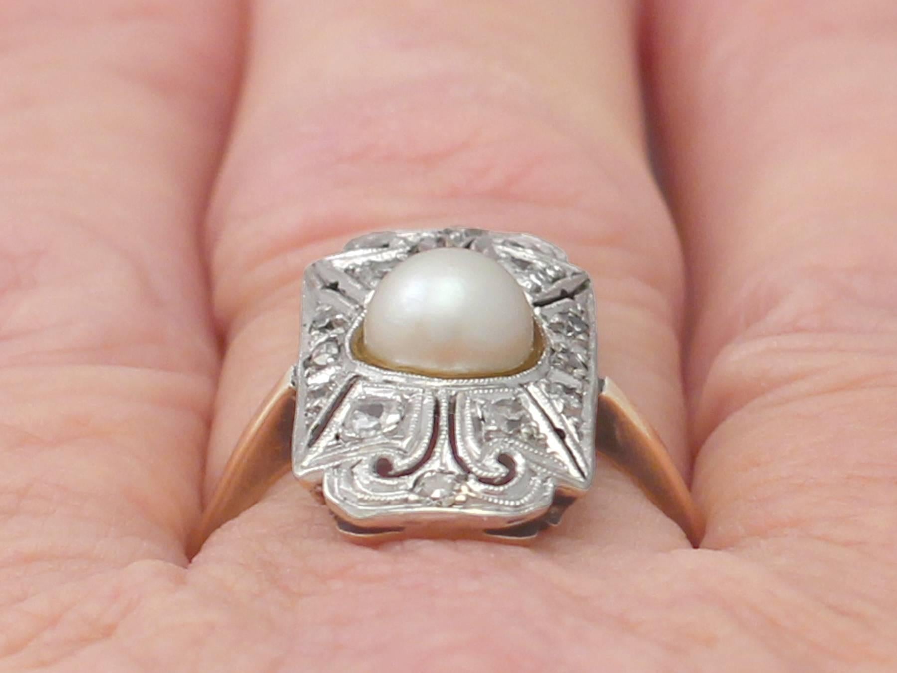 Pearl & 0.28Ct Diamond, 14k Yellow Gold & Platinum Set Dress Ring - Antique 5