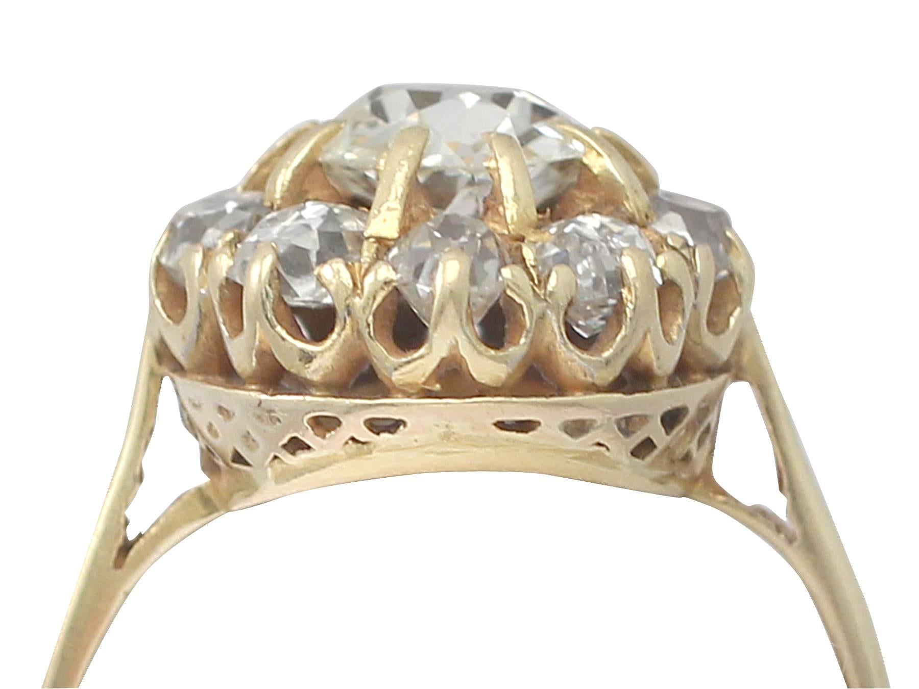 Victorian 1890s Antique 2.60 Carat Diamond and Yellow Gold Cocktail Ring