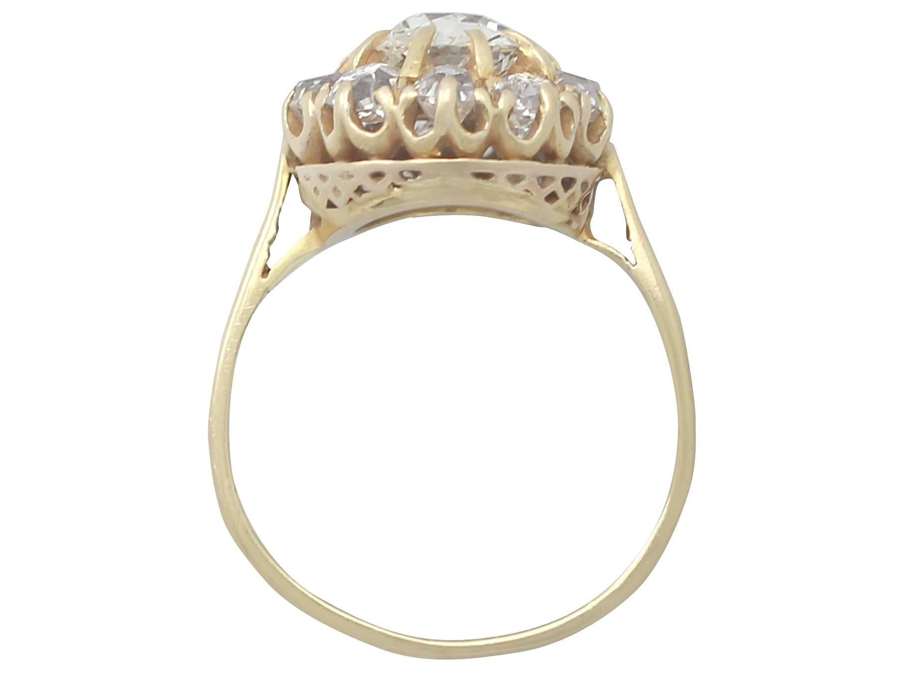 Women's 1890s Antique 2.60 Carat Diamond and Yellow Gold Cocktail Ring