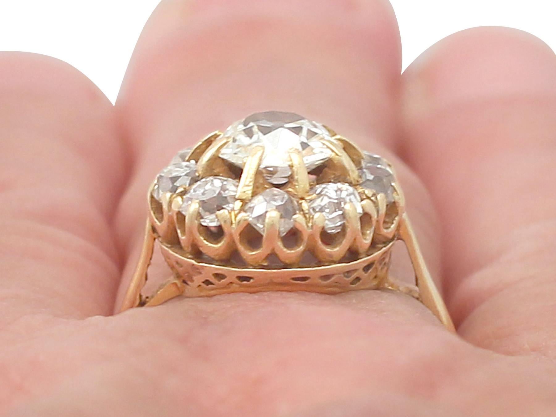1890s Antique 2.60 Carat Diamond and Yellow Gold Cocktail Ring 4