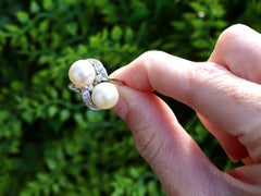 Vintage 1950s Pearl and Diamond White Gold Engagement Ring
