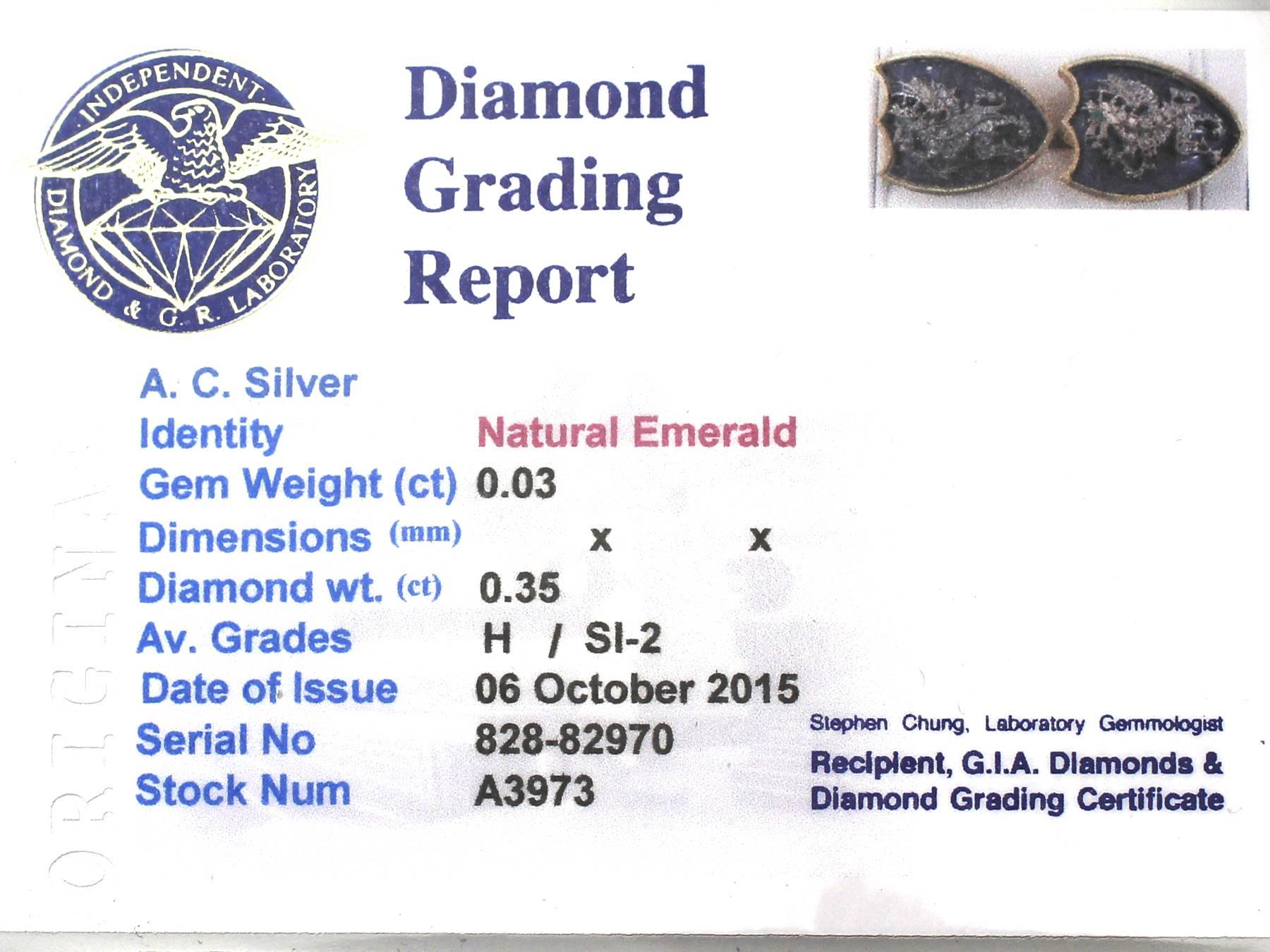 0.35 Carat Diamond, 0.03 Carat Emerald and Blue Enamel, 18 Karat Gold Cufflinks 3