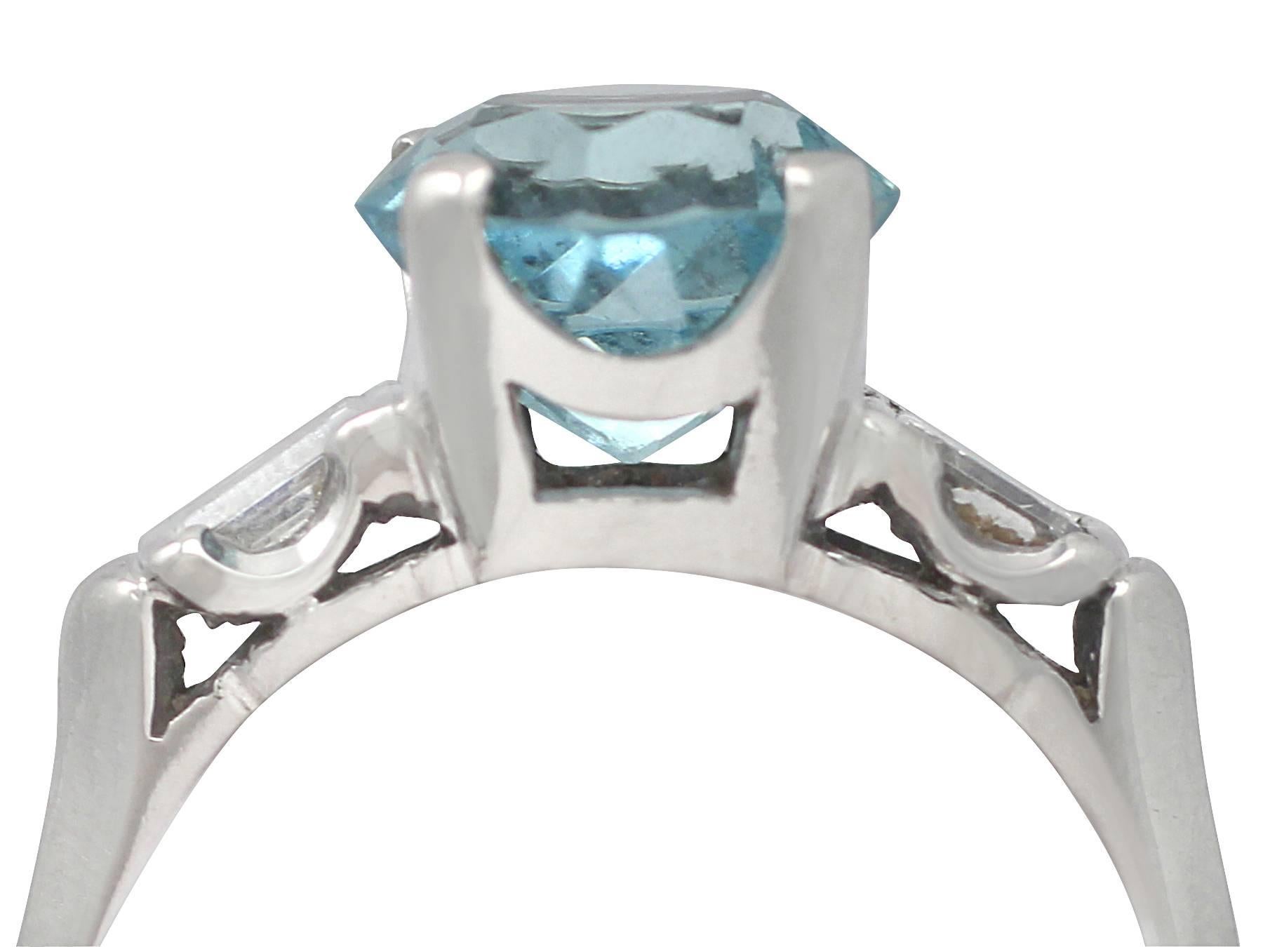 A stunning, fine and impressive vintage 2.45 carat aquamarine and 0.40 carat diamond, 18 karat white gold and platinum set dress ring; part of our diverse gemstone jewelry collection

This stunning, fine and impressive vintage aquamarine ring has