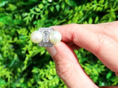 Art Deco Cultured Pearl and Diamond White Gold Cocktail Ring