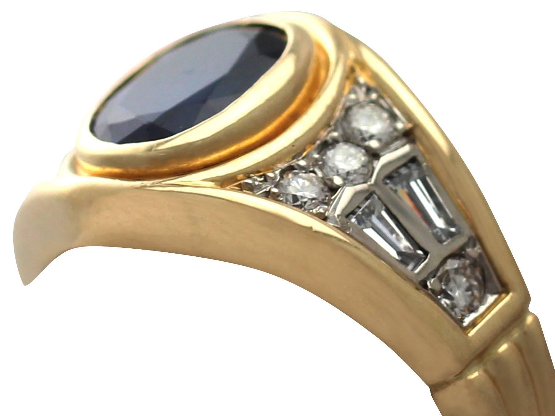 1950s 1.65 Carat Sapphire & Diamond Yellow Gold Cocktail Ring In Excellent Condition In Jesmond, Newcastle Upon Tyne