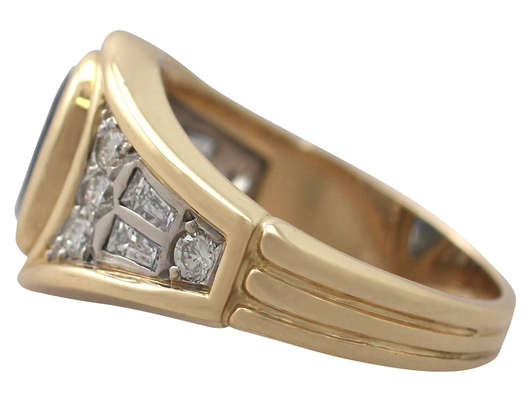 Women's or Men's 1950s 1.65 Carat Sapphire & Diamond Yellow Gold Cocktail Ring