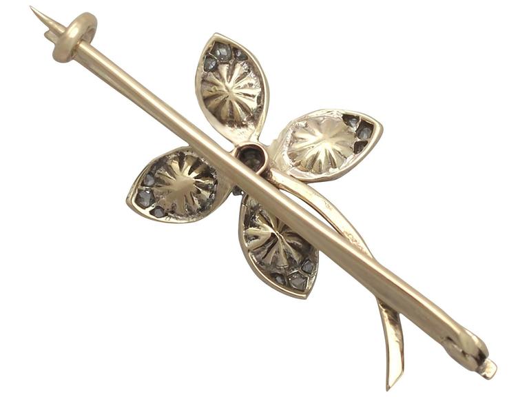 0.26Ct Diamond and Pearl, 12k Yellow Gold Clover Brooch - Antique ...