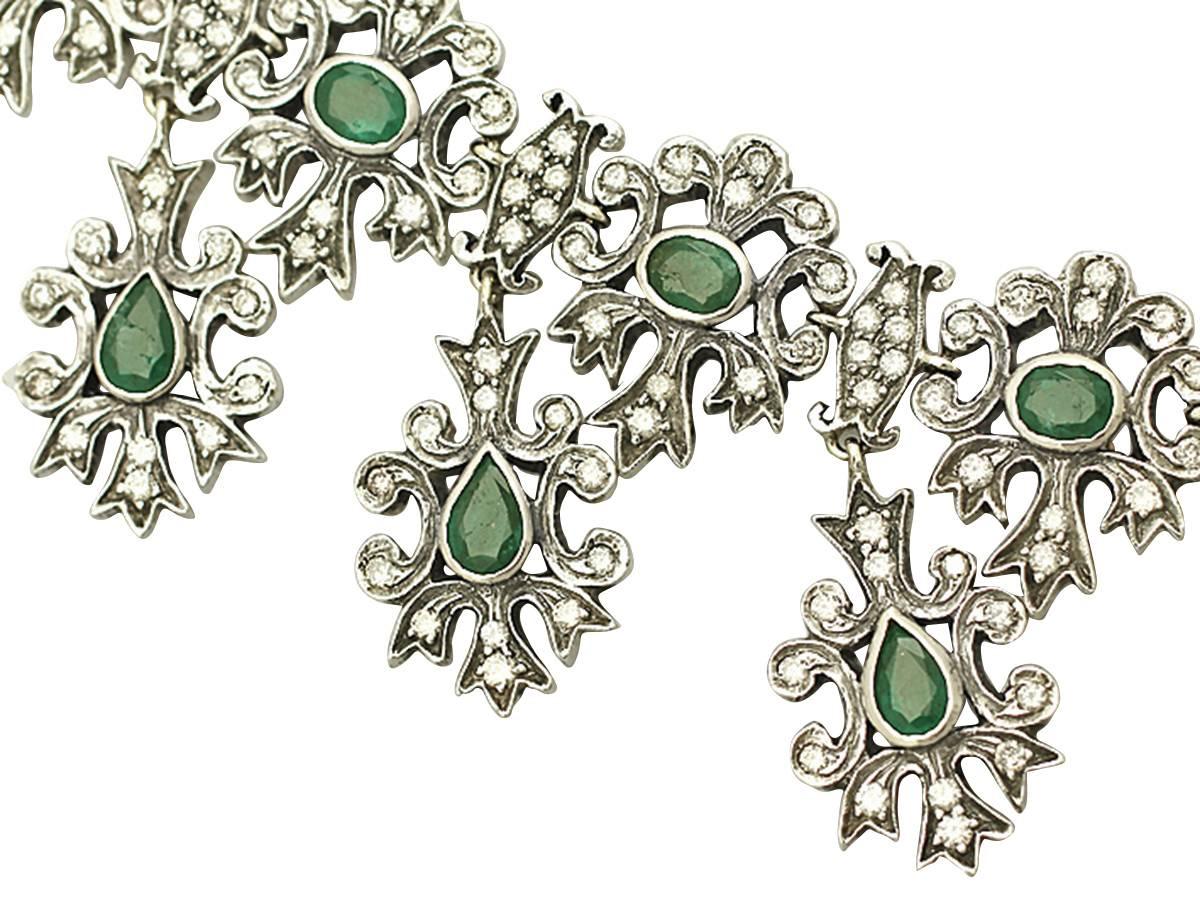Women's 1950s 5.25 Carat Emerald and 5.47 Carat Diamond Silver Set Necklace