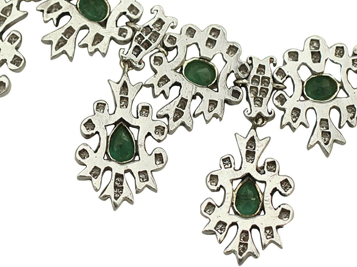 1950s 5.25 Carat Emerald and 5.47 Carat Diamond Silver Set Necklace 1