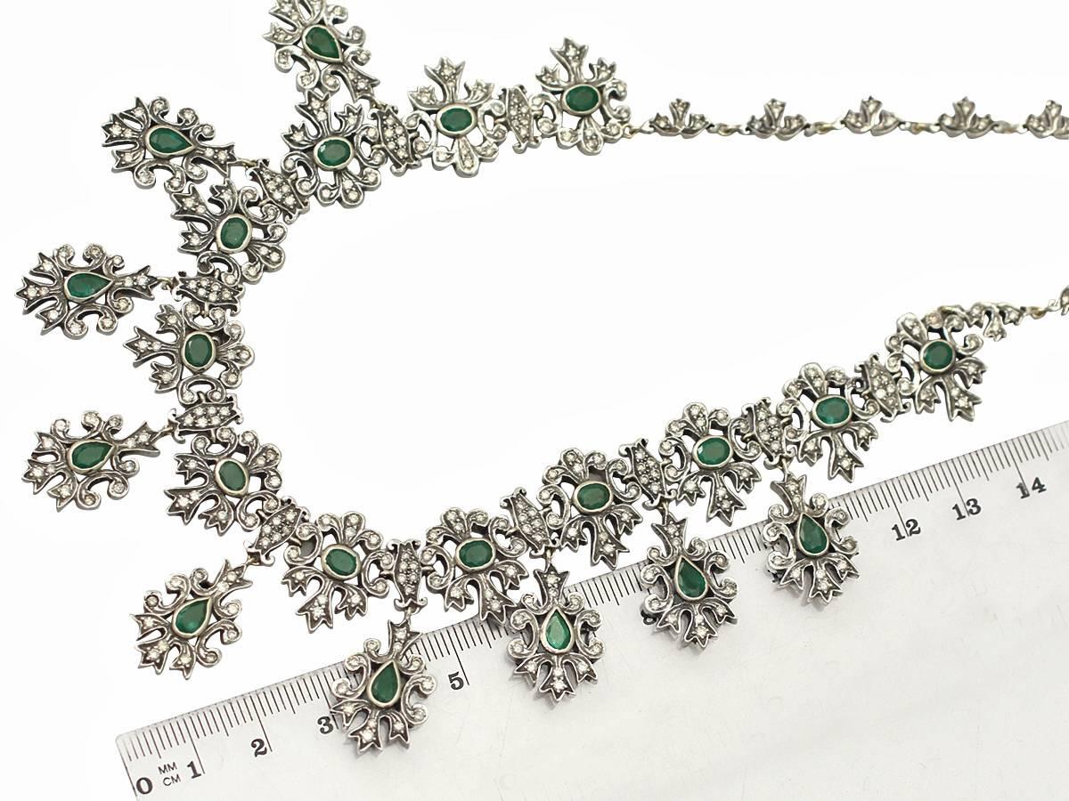 1950s 5.25 Carat Emerald and 5.47 Carat Diamond Silver Set Necklace 3