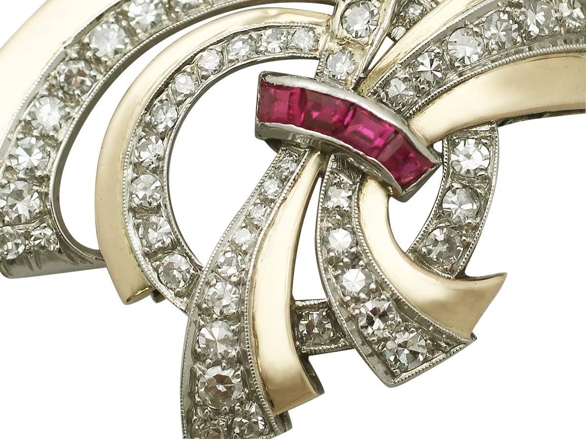 Women's 1.16Ct Diamond & Synthetic Ruby, 18k Yellow Gold Pendant - Art Deco - Antique