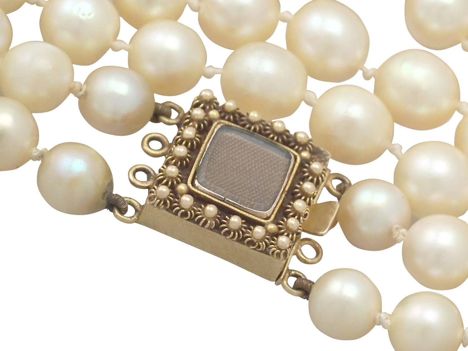 Double Strand Pearl Necklace with 18k Yellow Gold Locket Clasp