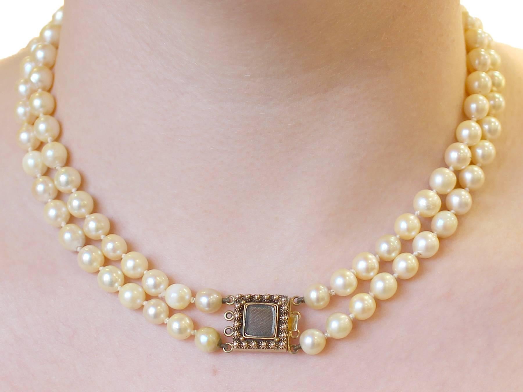 Double Strand Pearl Necklace with 18k Yellow Gold Locket Clasp - Vintage 2