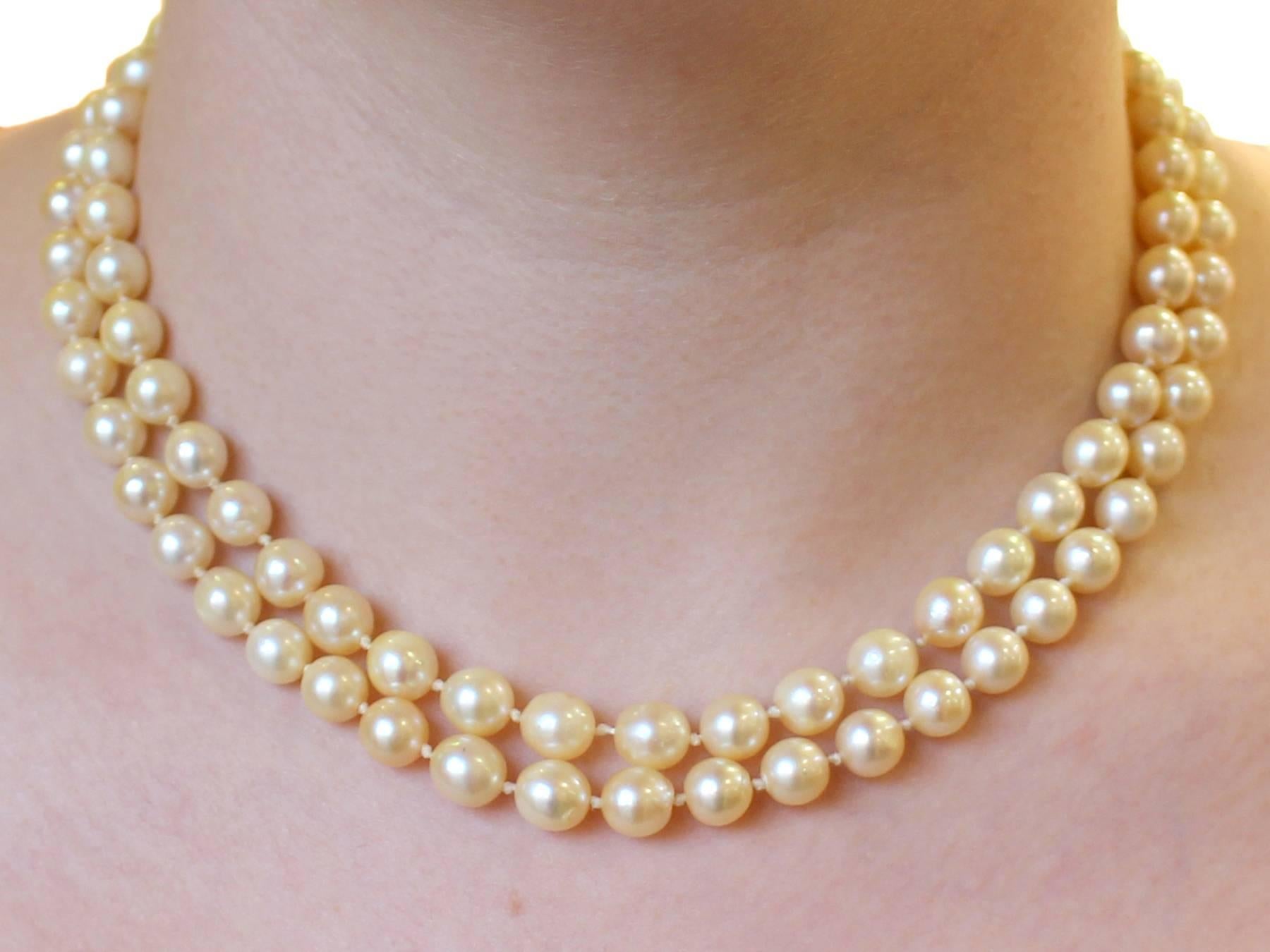 Double Strand Pearl Necklace with 18k Yellow Gold Locket Clasp - Vintage 3