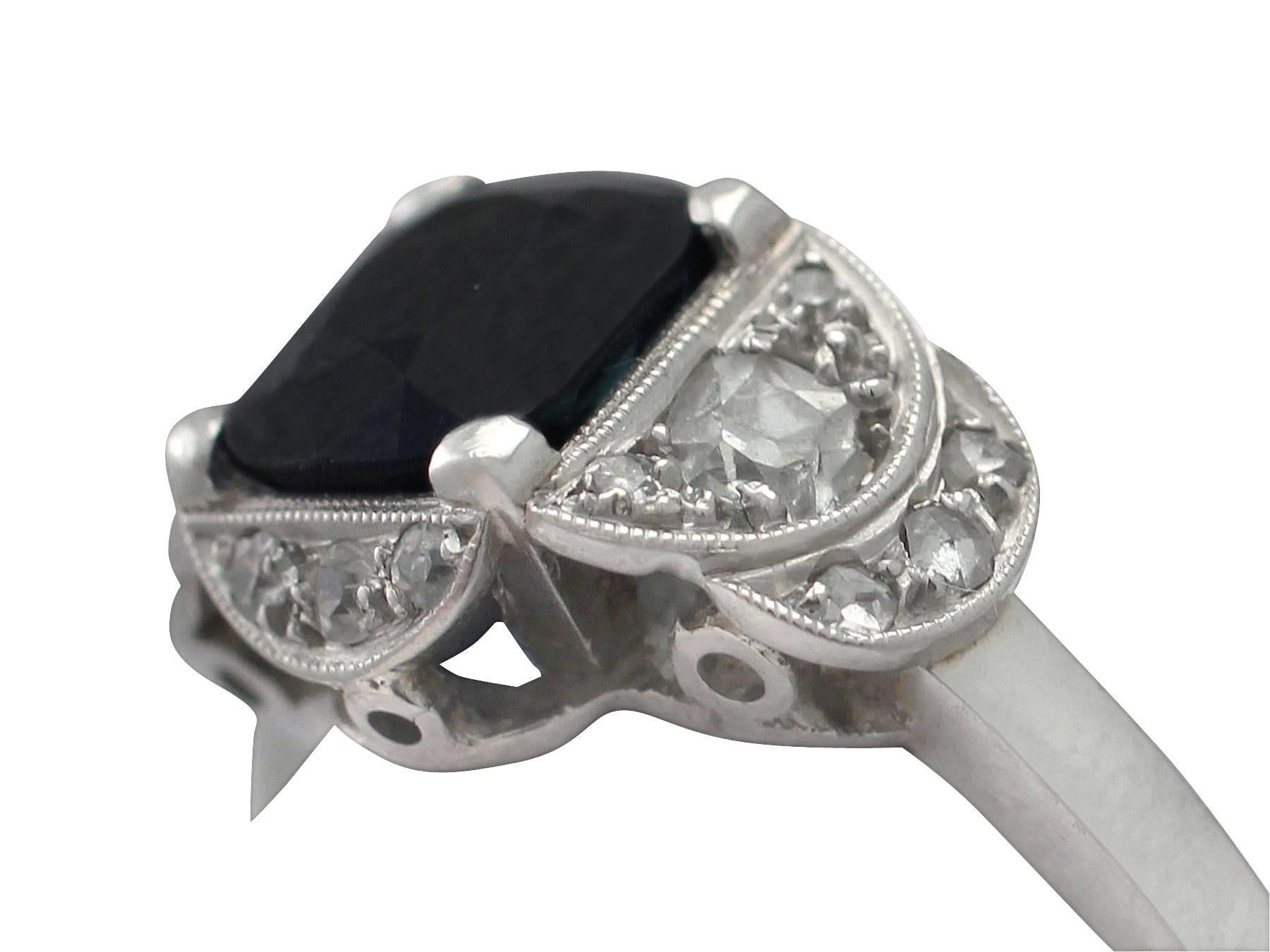 Art Deco 1930s Antique 2.51 Carat Sapphire Diamond Platinum Cocktail Ring