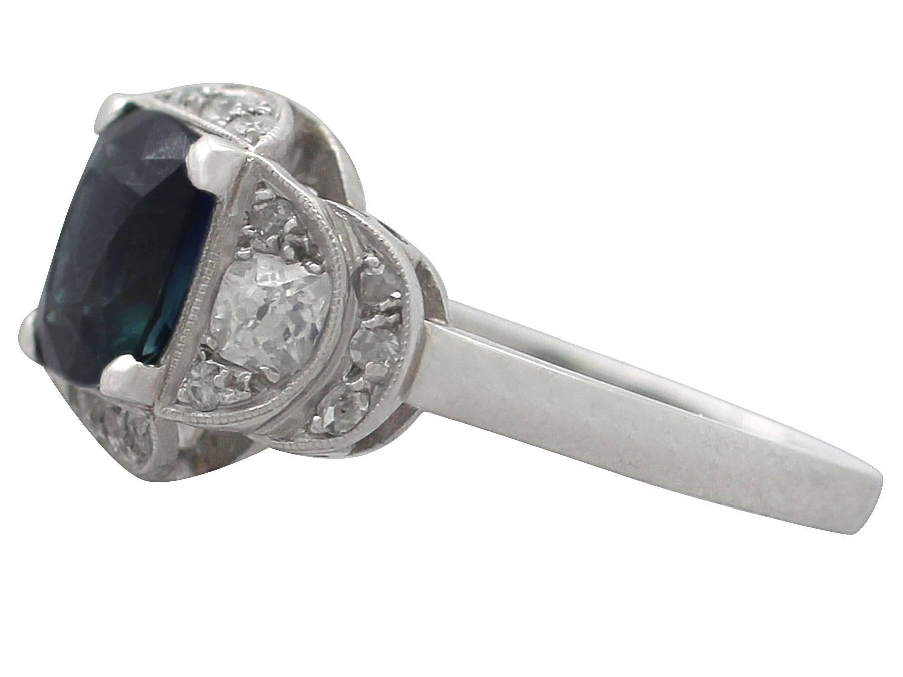 Old European Cut 1930s Antique 2.51 Carat Sapphire Diamond Platinum Cocktail Ring