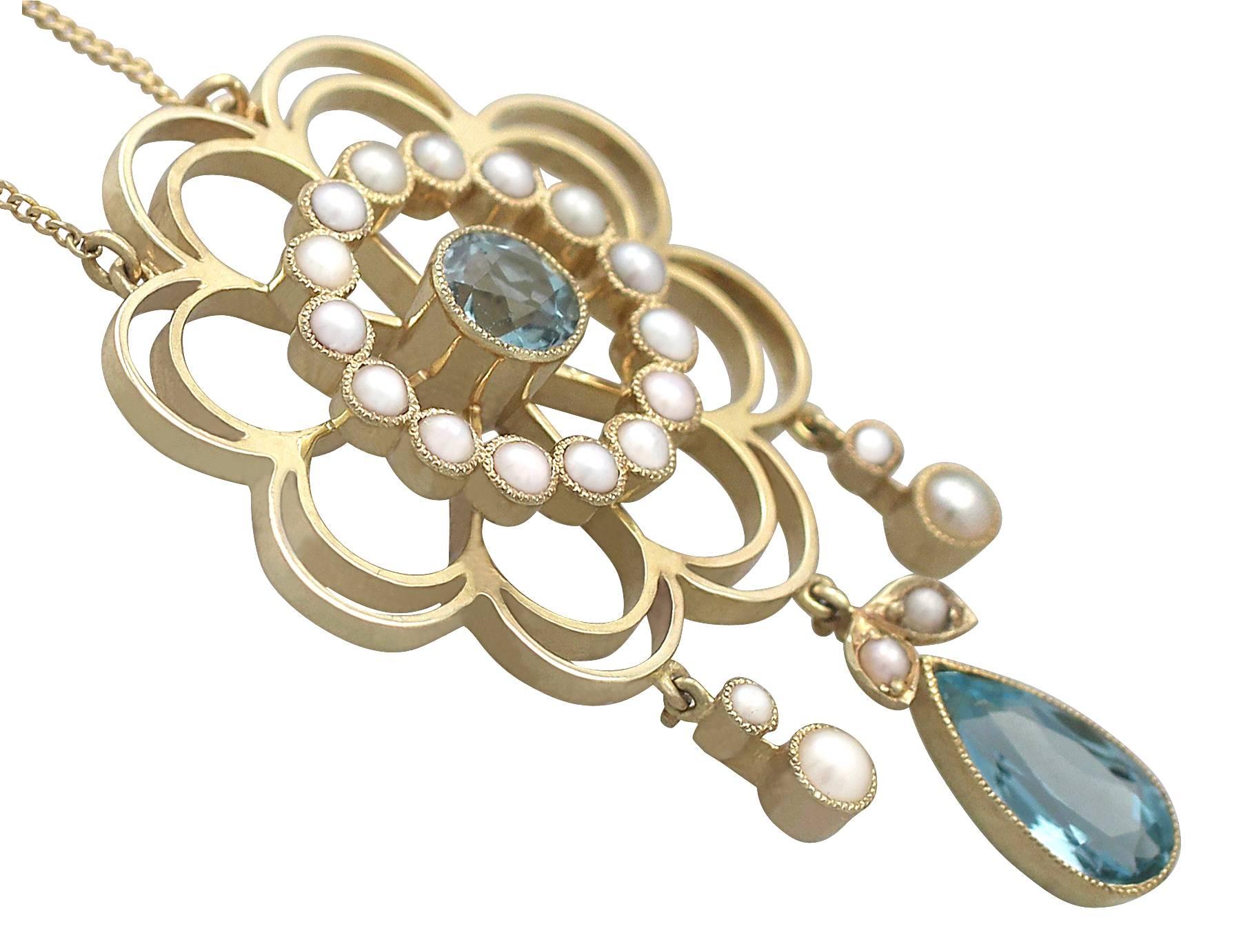 Antique Aquamarine Pearl Gold Pendant In Excellent Condition In Jesmond, Newcastle Upon Tyne