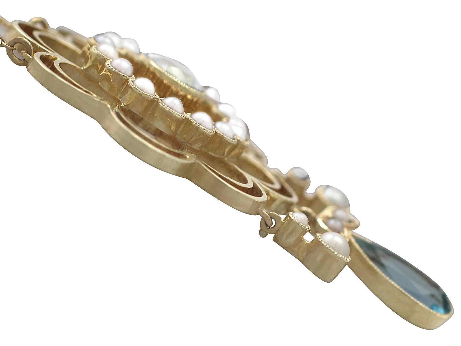 Women's Antique Aquamarine Pearl Gold Pendant