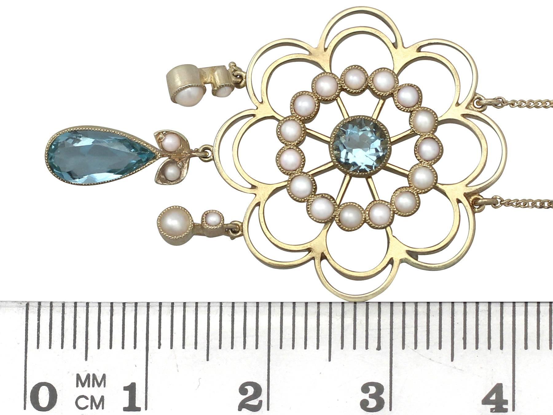 Antique Aquamarine Pearl Gold Pendant 2