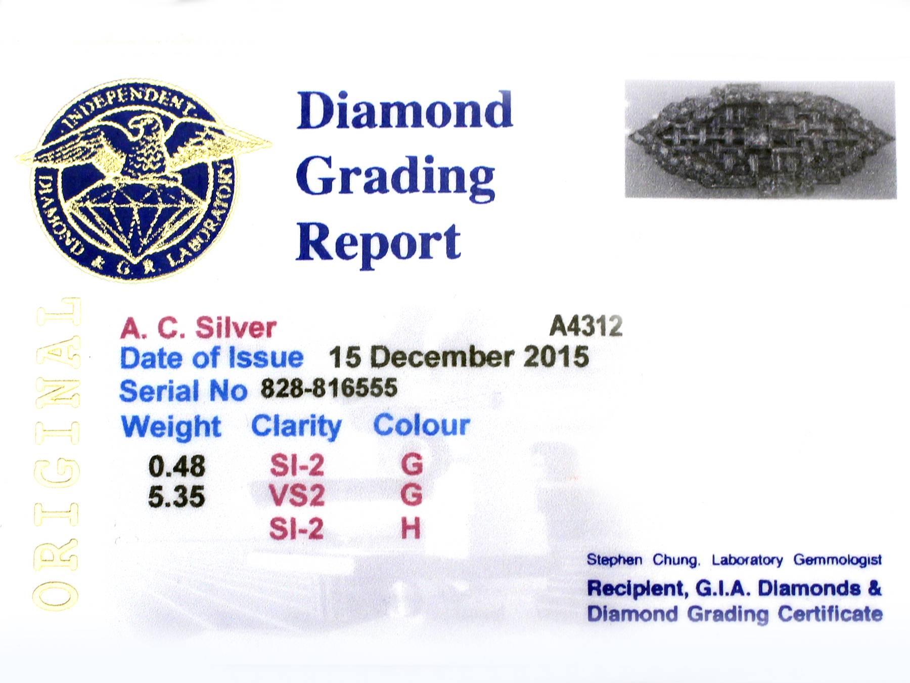 5.83Ct Diamond and Platinum Brooch - Art Deco Style - Antique Circa 1920 4