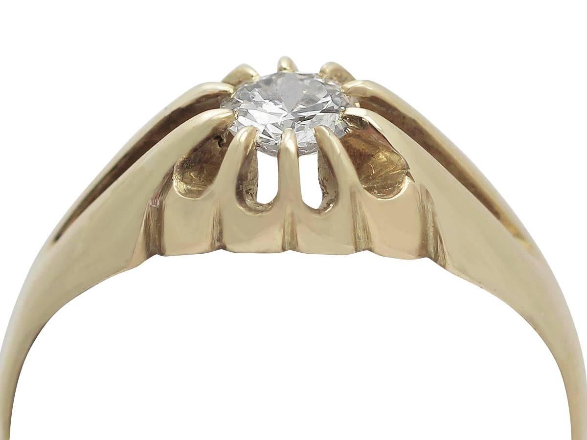 A fine and impressive antique 0.38 carat diamond set in a 22 karat yellow gold Victorian setting; part of our antique jewelry and estate jewelry collections

This fine antique Victorian diamond ring has been crafted in 22k yellow gold.

The ring