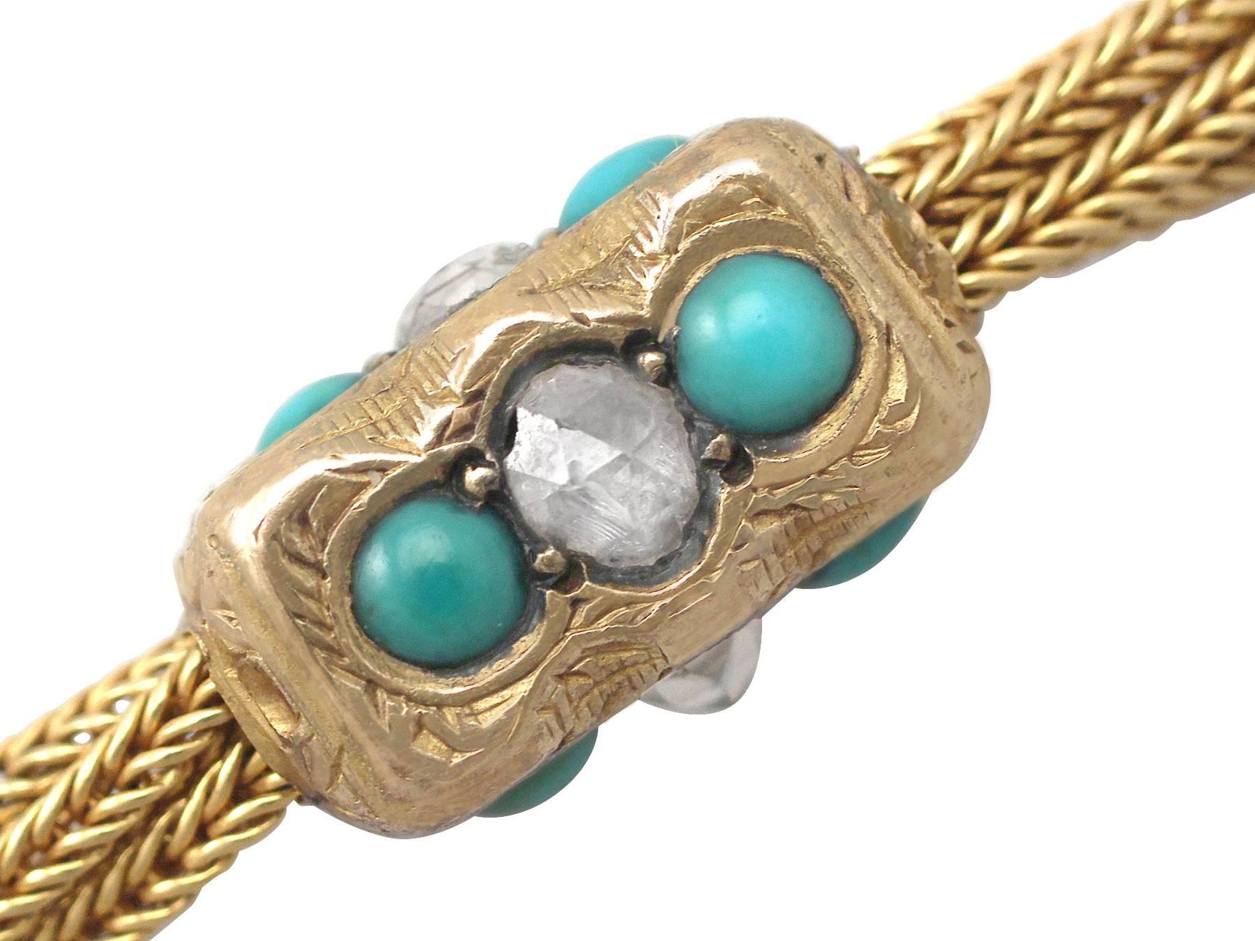 0.52Ct Diamond & Turquoise, 18k Yellow Gold Lorgnette/Watch Chain - Antique 1