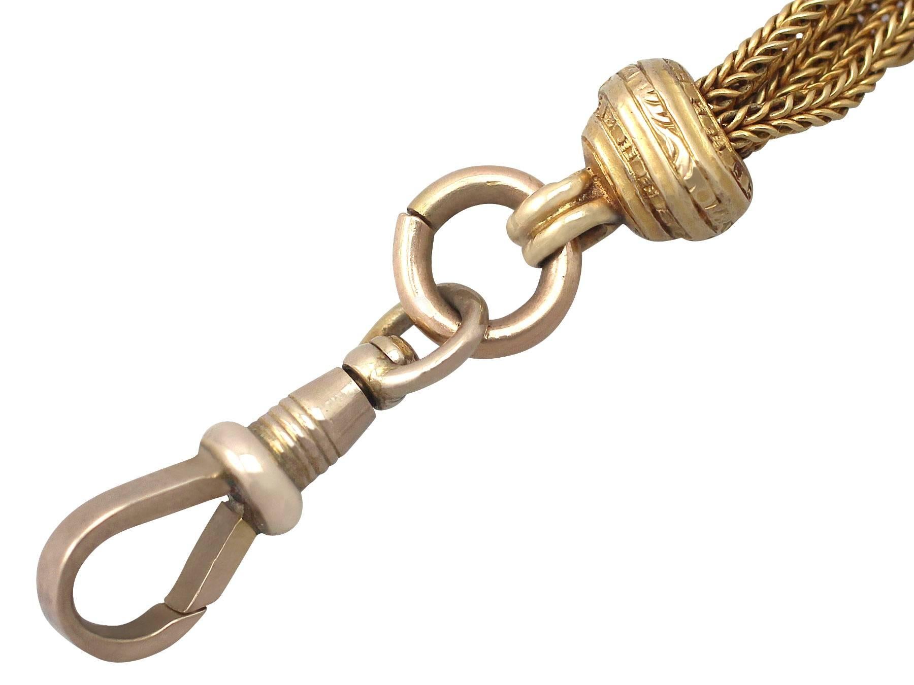 0.52Ct Diamond & Turquoise, 18k Yellow Gold Lorgnette/Watch Chain - Antique 2