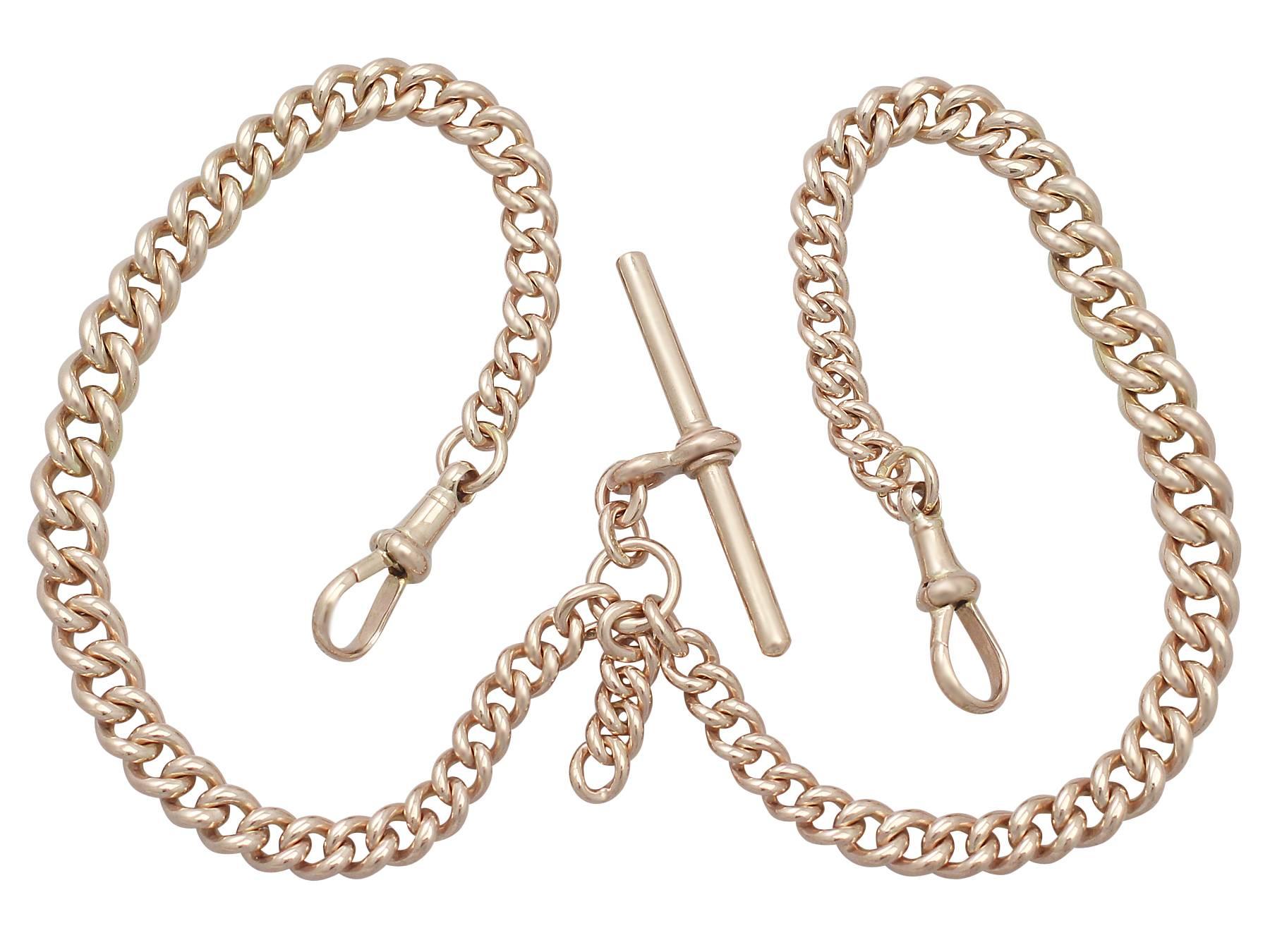 A fine and impressive antique 9 karat rose gold double Albert watch chain; part of our antique jewelry and estate jewelry collections

This impressive double Albert watch chain has been crafted in 9k rose gold.

The rounded curb links that make