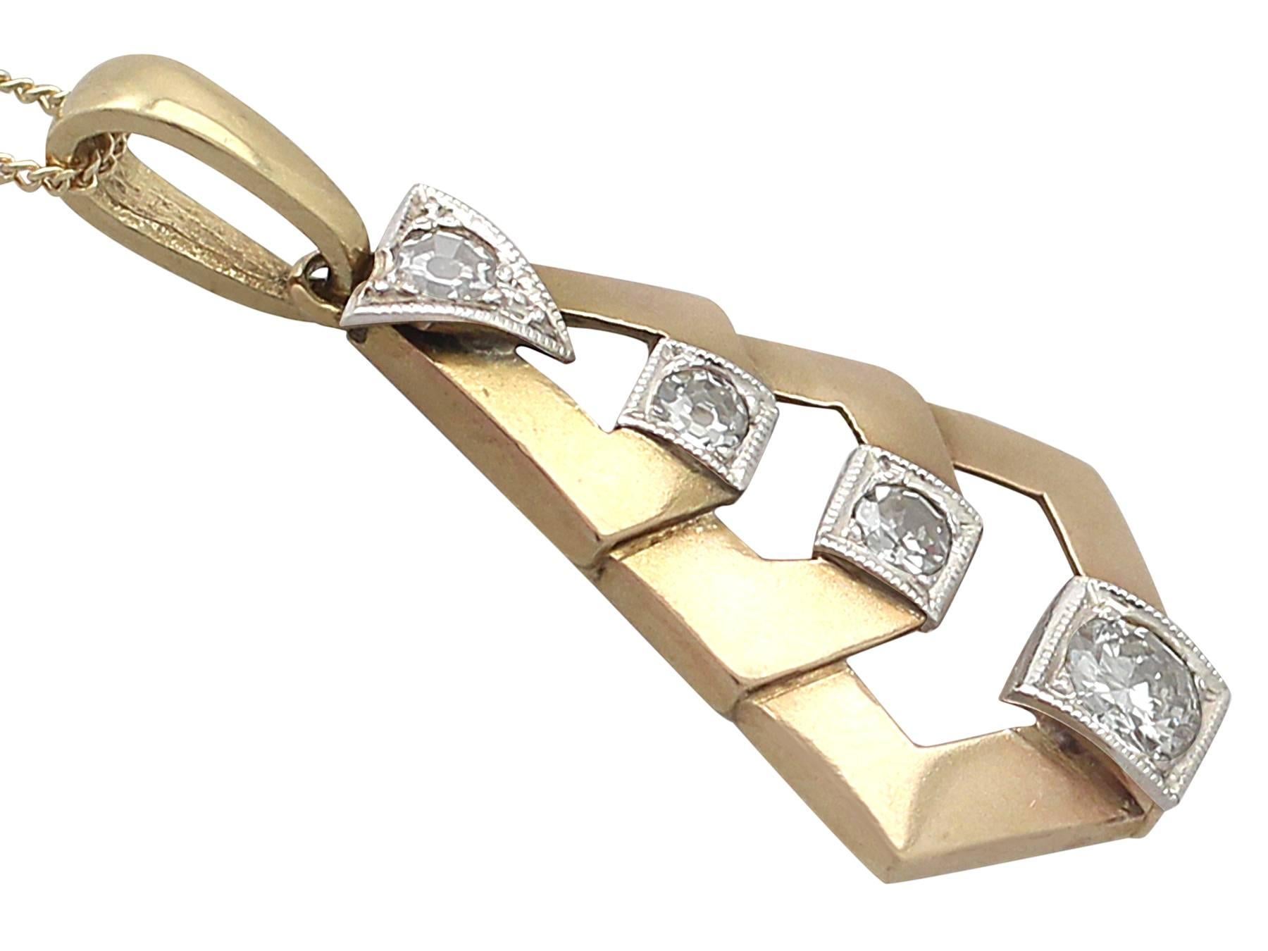 Women's 0.33Ct Diamond, 18k Yellow Gold Pendant - Art Deco Style - Circa 1920