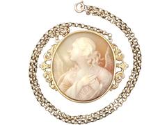 Carved Shell and 21k Yellow Gold Cameo Pendant - Antique Circa 1880