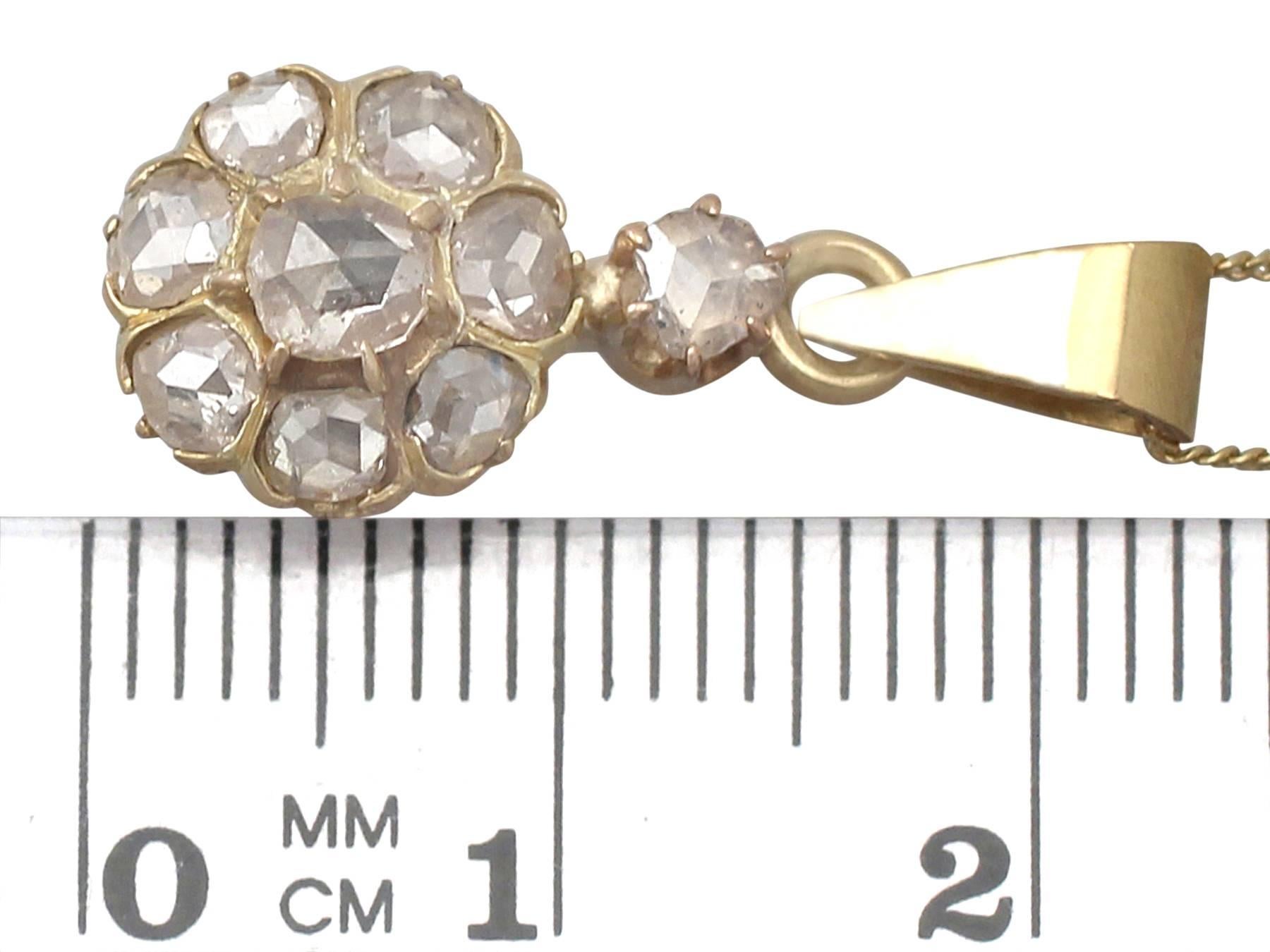  1.20Ct Diamond and 14k Yellow Gold Custer Pendant - Antique Circa 1900 2