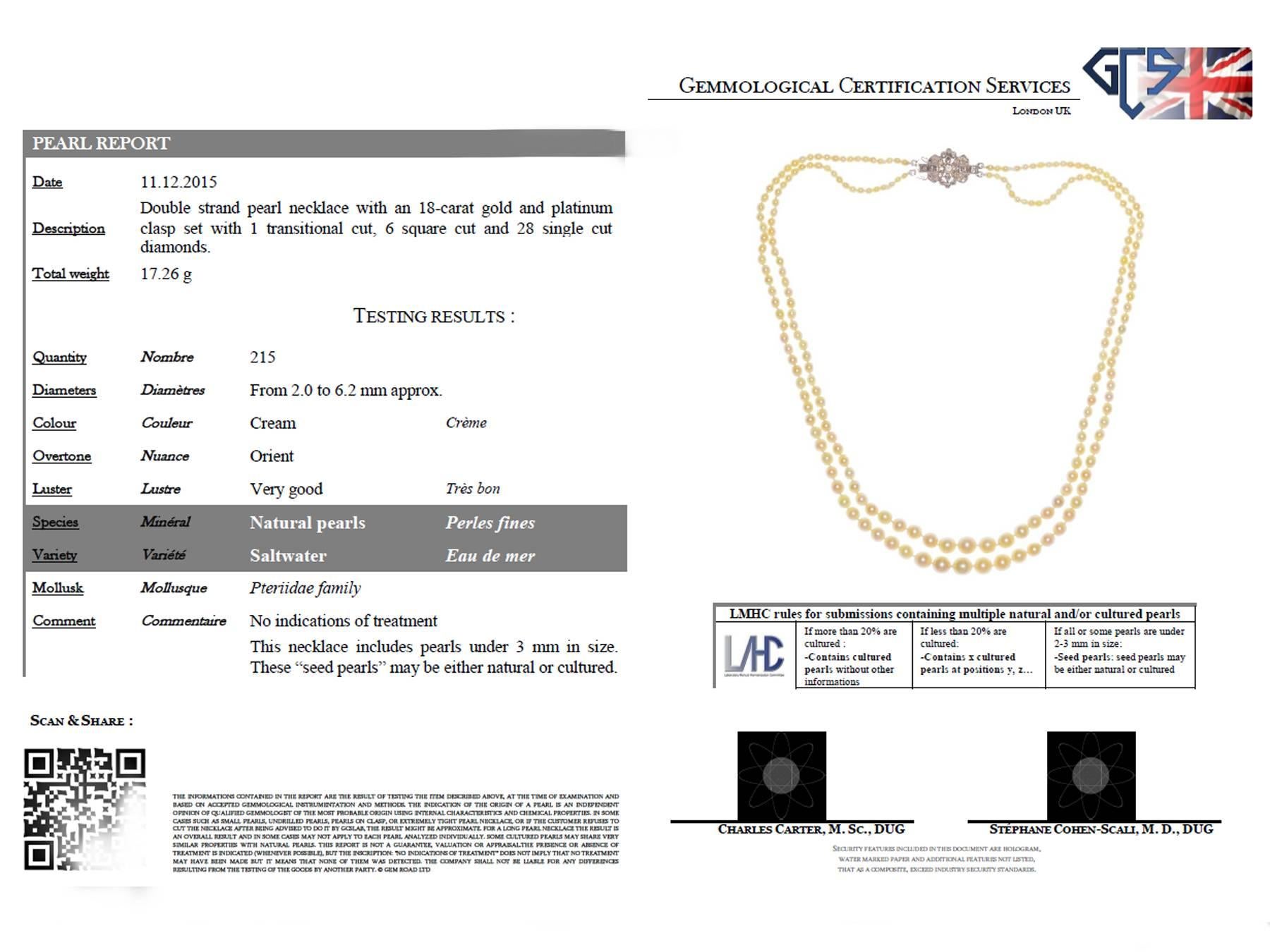 Doppelstrangige Perlenkette mit 0::55 Karat Diamant:: Verschluss aus Weißgold - antik 6
