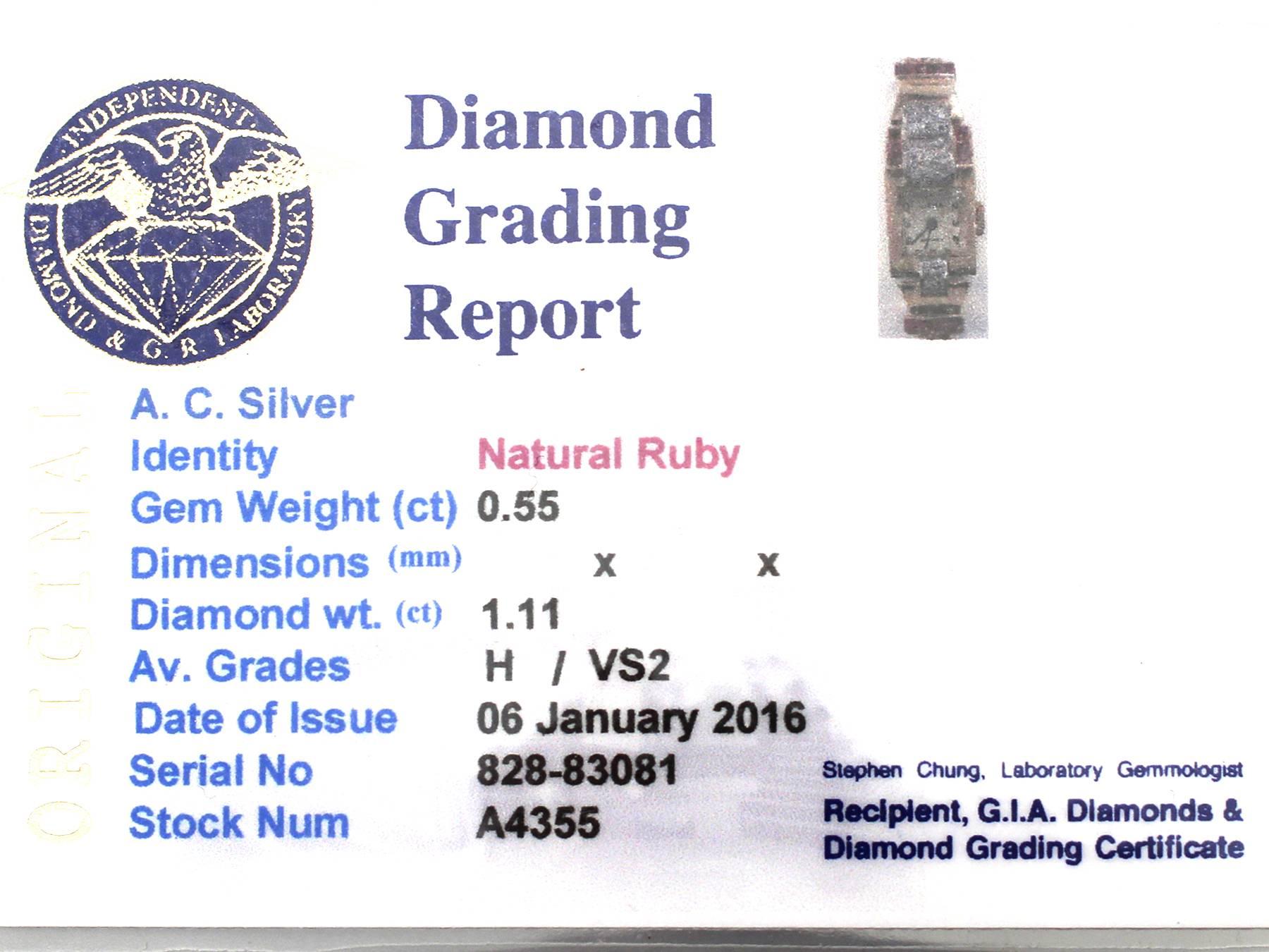 1.11Ct Diamond & 0.55Ct Ruby, 9k Yellow Gold Watch - Art Deco Style - Vintage 4