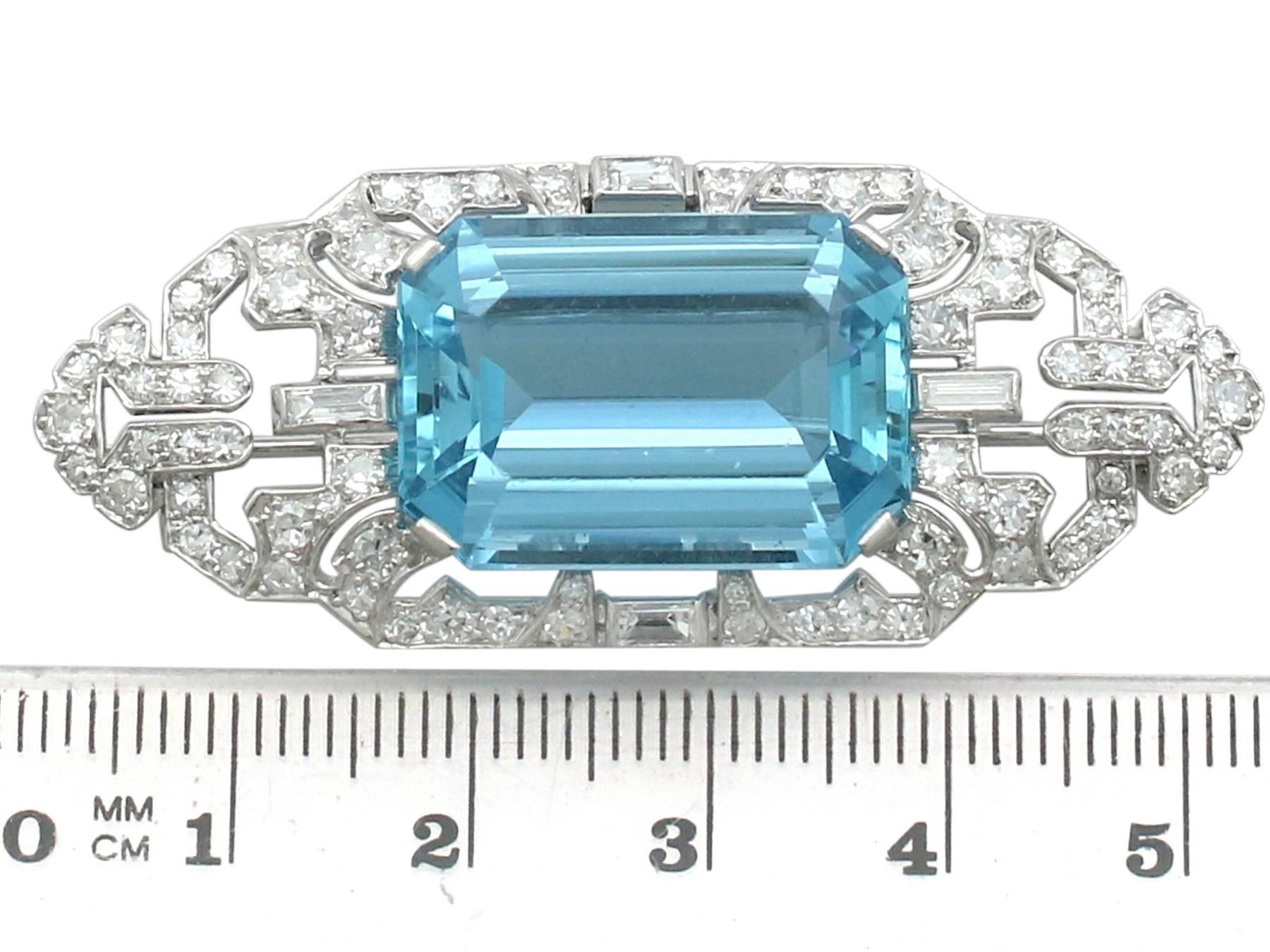 1930s Liberty & Co. 19.82 Ct Aquamarine Diamond Platinum Brooch 2